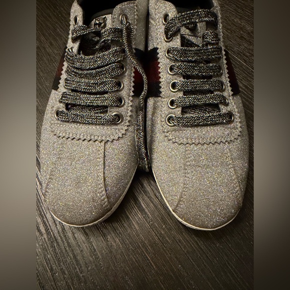 100% AUTH GUCCI BAMBI GLITTER STUD SILVER SNEAKERS Womens size 38 - Picture 5 of 9